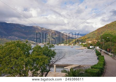Beautiful Autumn Landscape. Montenegro, Tivat, View Of Embankment Of  Seljanovo Village