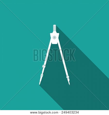 Drawing Compass Icon Isolated With Long Shadow. Compasses Sign. Drawing And Educational Tools. Geome