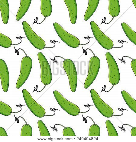 Cucumbers Seamless Pattern. Hand Draw Illustration Isolated On White Background