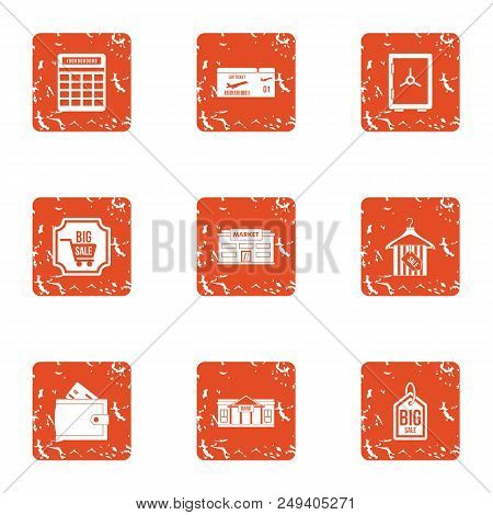Discount Week Icons Set. Grunge Set Of 9 Discount Week Vector Icons For Web Isolated On White Backgr