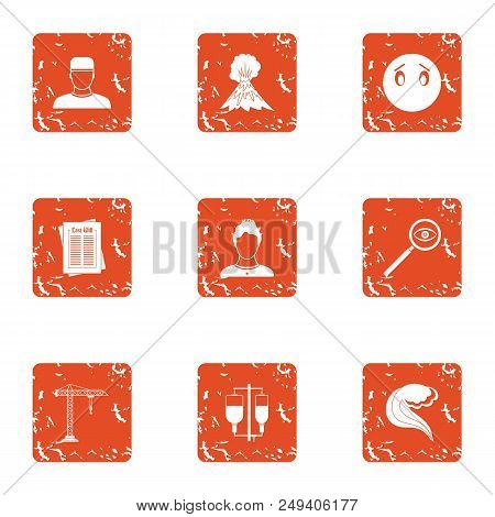 Rebuild Icons Set. Grunge Set Of 9 Rebuild Vector Icons For Web Isolated On White Background