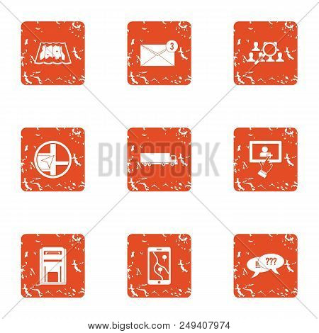 City Application Icons Set. Grunge Set Of 9 City Application Vector Icons For Web Isolated On White 