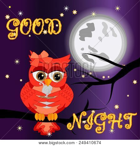 Good Night Card With Moon And Cute Owl