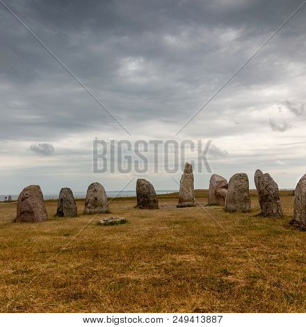 Swedish Ales Stenar. Ale's Stones A Megalithic Monument In Scania In Southern Sweden
