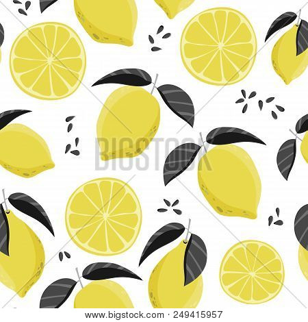 Lemon Seamless Pattern. Summer Floral Background. Stock Vector