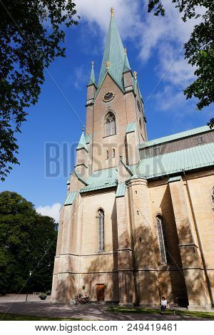 Linkoping, Sweden - August 21, 2017: Exterial View Of The Swedish Church Linkoping Cathedral.
