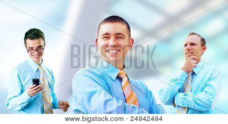 Groupe de bonheur et­ sur fond blanc