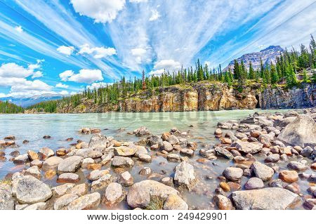 Athabasca River With Stunning Canyon Walls At Athabasca Falls In Jasper National Park On The Icefiel