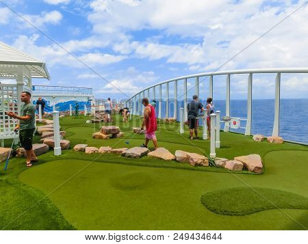 Cape Canaveral, Usa - April 30, 2018: The Upper Deck With Mini Golf Court At Cruise Liner Or Ship Oa