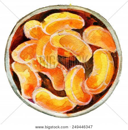 Watercolor Sketch Of Mandarins Isolated On White Background