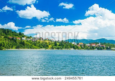 Panorama Of Beautiful Town Of Fuzine On Lake Bajer, Gorski Kotar, Croatia