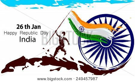 Abstract Illustration Of A Man Running Holding Indian Flag. For Happy Republic Day India