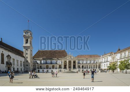 Coimbra, Portugal, August, 2015: Tower  And Facade Of The Main Building Of The Coimbra University Of