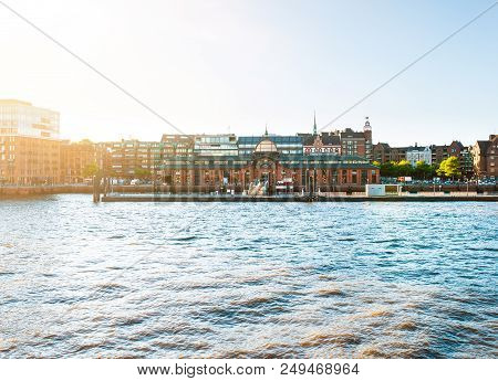 Hamburg Elbe River Waterfront With Historic Fish Market Hall On Sunny Summer Evening