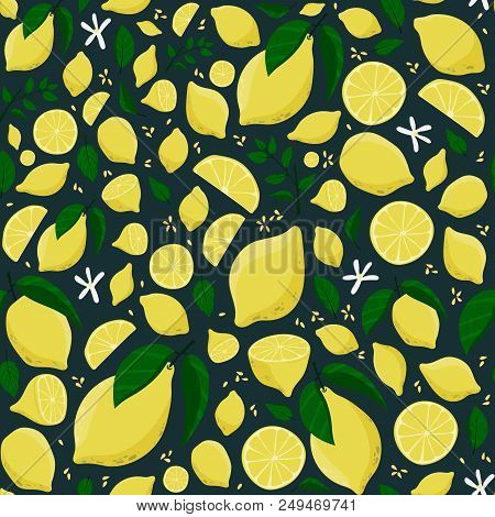 Seamless Lemon Pattern. Floral Background. Stock Vector