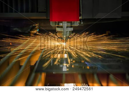 Cnc Laser Cuting Operate Cuting Steel Sheet In Factory, This Ummage Can Use For Operation, Processin
