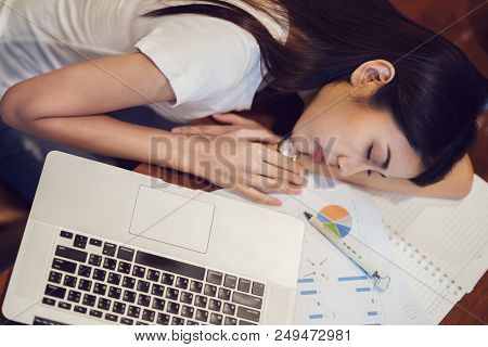 Student In University Sleeping After Finish Home Worke On The Desk With Computer Notebook, This Imma