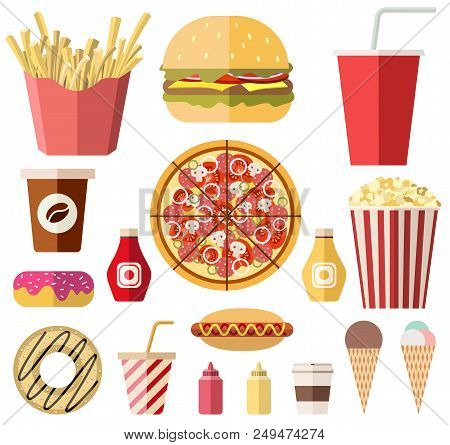 Vector Collection Of Isolated Colorful Flat Styled Food And Drins Icons