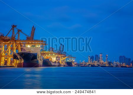 Container Loading In Terminal Port To Vessel Cargo. This Immage Can Use For Transportation, Business