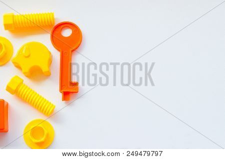 Set Of Toys For Babies On A White Table