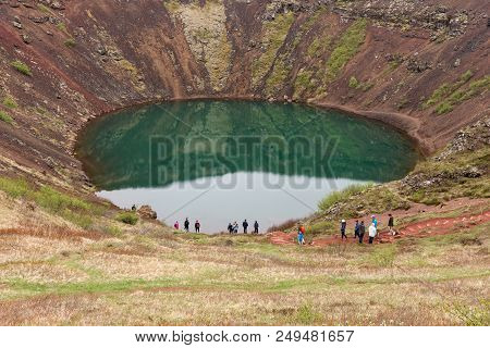Kerið Volcanic Crater Lake Also Called Kerid Or Kerith In Iceland. Part Of The Golden Circle Route