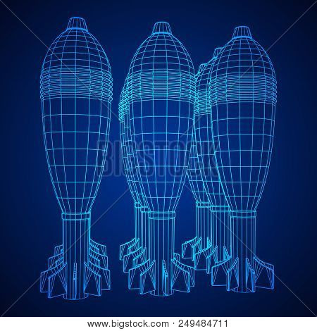 Missile, Nuclear Bomb Or Mortar Mine Wireframe Low Poly Mesh Vector Illustration