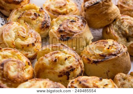Fresh Hot Sweet Home Baking On Paper Lace Napkin, Rolls Of Buns.