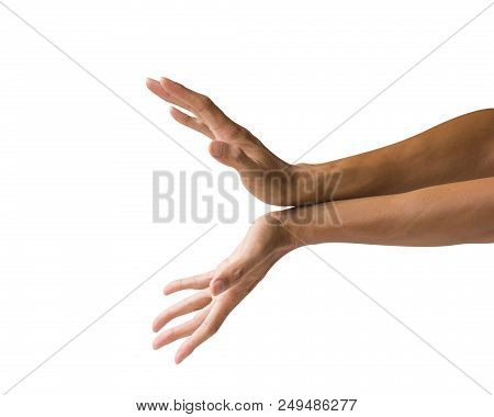 Clipping Path Hand Gestures Isolated On White Background. Hand Mimicking The Famous Japanese Animati