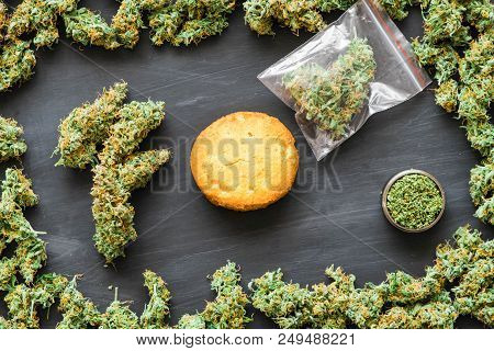 Grinder A Lot Ofx Marijuana, Fresh Buds Of Cannabis Many Weed. Copy Spase Copy-space