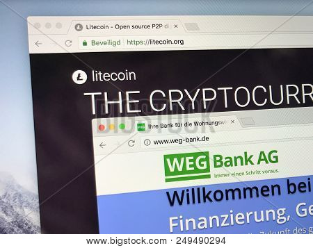 Amsterdam, The Netherlands - July 15, 2018: Official Websites Of Litecoin And Weg Bank Ag.