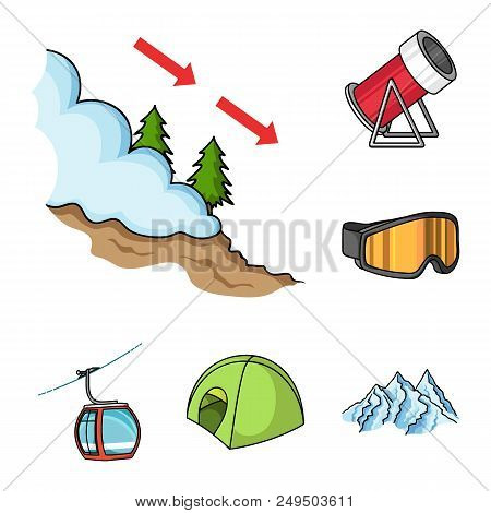 Ski Resort And Equipment Cartoon Icons In Set Collection For Design. Entertainment And Recreation Ve