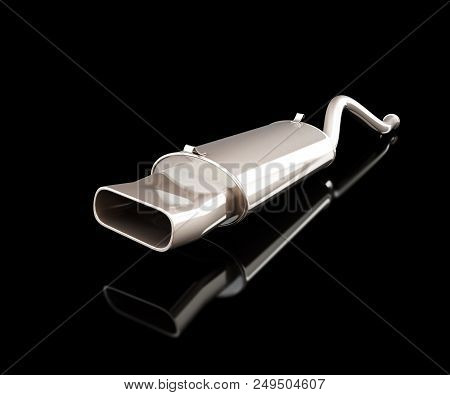 Car Muffler On A Black Background 3d Illustration, 3d Rendering