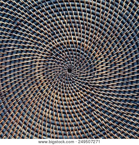 Closed Up Of Brown Color Cirkle Wicker Textured Background.