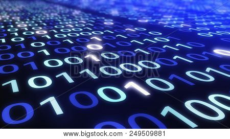 01 Or Binary Data On The Computer Screen On Black Background, Digital Data Code In Technology Concep