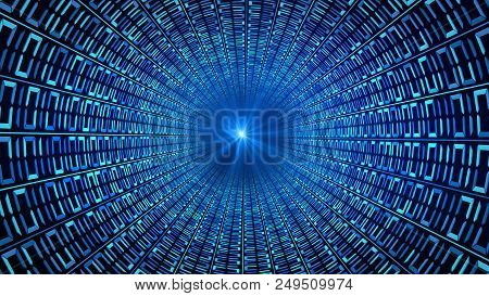 Binary Code Numbers In Blue Abstract Speed Motion In Highway Tunnel For Technology Background, Digia
