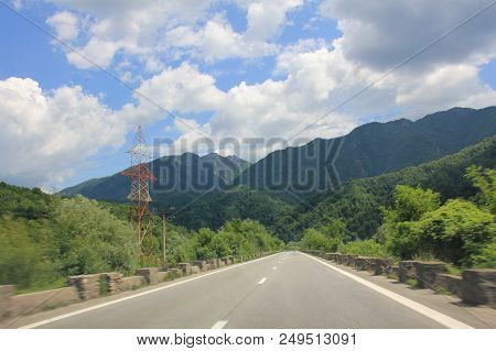 European Route E81 Passing Through Mountains. Beautiful Landscape And Speed Sensations.