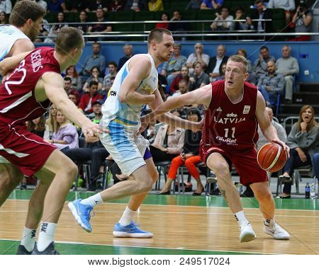 Kyiv, Ukraine - July 1, 2018: Rolands Smits Of Latvia (r) In Action During The Fiba World Cup China 