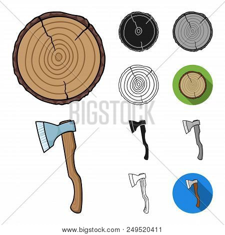 Sawmill And Timber Cartoon, Black, Flat, Monochrome, Outline Icons In Set Collection For Design. Har