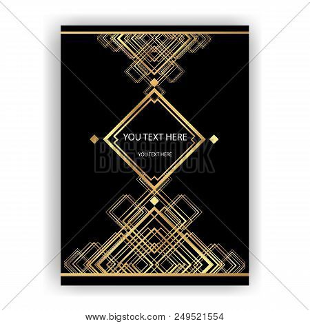 Art Deco Template Golden-black, A4 Page, Menu, Card, Invitation, Sun And City Lights In A Artdeco/ar