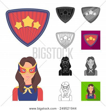 A Fantastic Superhero Cartoon, Black, Flat, Monochrome, Outline Icons In Set Collection For Design. 
