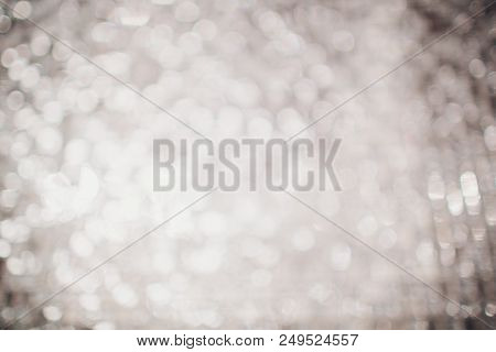 Sparkling Spots Of Figured Bokeh - Shining White Stars, Metal Surface Is Not In Focus, The Backgroun
