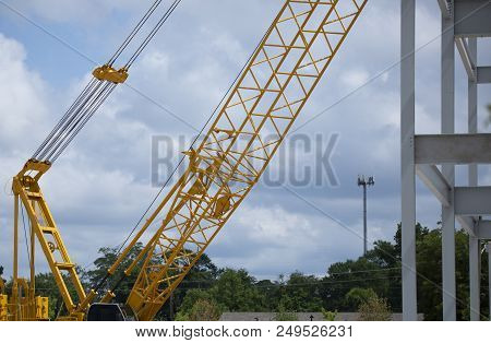 Construction Crane And The Edge Of Newly Erected Steel Beams