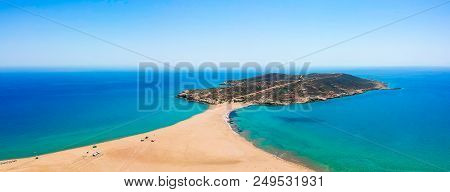 Aerial Birds Eye View Drone Photo Prasonisi On Rhodes Island, Dodecanese, Greece. Panorama With Nice