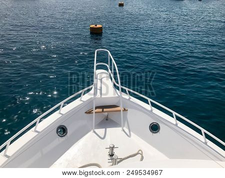 The Stem, The Front, The Bow Of The Ship, The Boat, The Cruise Liner In The Tropical Resort With Sea
