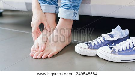 Close Up Woman Athlete Foot With Health Concept