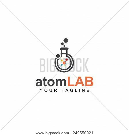 Atom Lab Logo Design, In The Beaker. Research And Knowledge Of Symbol Design
