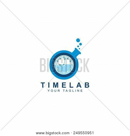 Time Lab Logo, Illustration Time Of Lab Entry And Blue Color Isolated White Background
