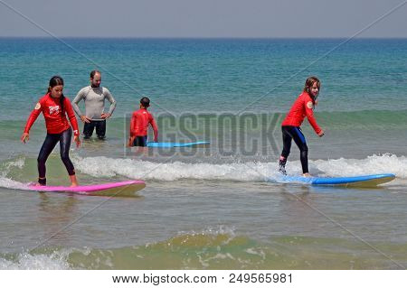 Tel-aviv, Israel - 05 April, 2017: The Girls Are Racing Along The Wave In The Mediterranean. School 