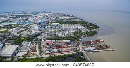 Aerial View Of Factory In Heavy Industry Estate Samuthprakran Thailand
