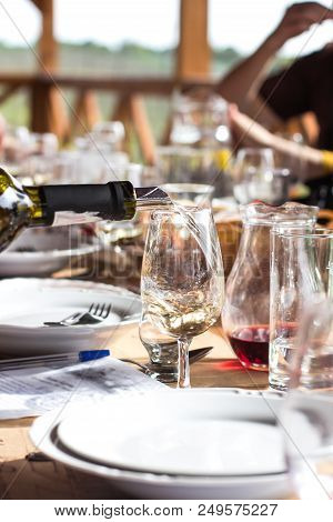 Glasses With Wine. Red, Pink, White Wine In Glasses.